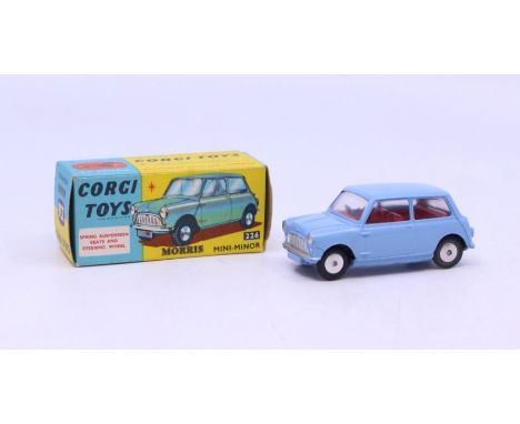 Corgi: A boxed Corgi Toys, Morris Mini-Minor, light blue body with red interior, Reference 226. Original box, general wear ex