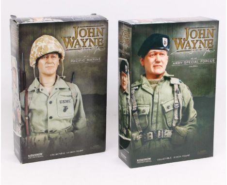 Sideshow Collectibles: A pair of boxed Sideshow Collectibles, 12" figures, John Wayne as a Pacific Marine, Item No. 3405, app