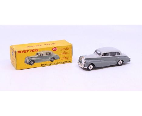 Dinky: A boxed Dinky Toys, Rolls-Royce Silver Wraith, two-tone grey body, Reference 150. Original box, general wear expected 