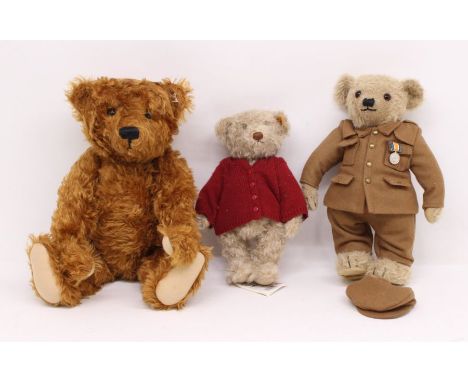 Bears: A collection of three assorted bears to include two Steiff (one yellow tag, one white tag) and a Merrythought Great Wa