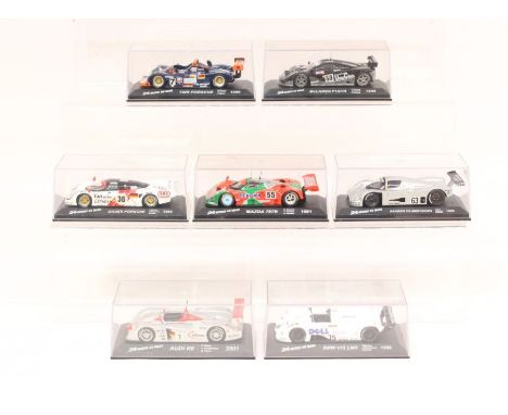 Diecast: A collection of seven 1:43 scale 24 Heures du Mans vehicles, including: Porsche, McLaren, Mazda, Audi, BMW and Merce