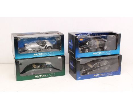 Autoart: A collection of four boxed Autoart 1:18 Scale diecast vehicles to comprise: Lexus GS400, Mercedes-Benz CL600, Panoz 