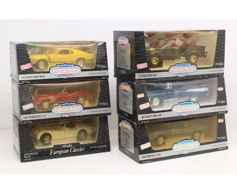 ERTL: A collection of six boxed ERTL 1:18 Scale diecast vehicles to comprise: 1948 Jaguar XK120, 1967 Corvette L-71, 1969 Pon