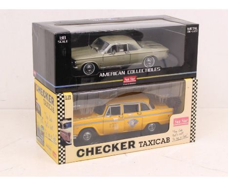 Sun Star: A pair of boxed Sun Star 1:18 Scale vehicles to comprise: Checker Taxicab, Reference No. 2501; and American Collect