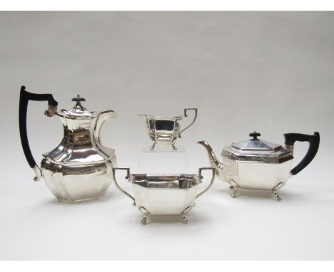 An Emile Viner four piece tea set, teapot, water pot, twin handled sucrier and milk jug. Sheffield 1946 and 1950