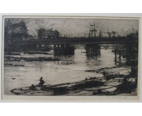 HENRY MACBETH RAEBURN (1860-1947) A framed and glazed etching Cannon Street Bridge, pencil signed bottom right, plate 20cm x 