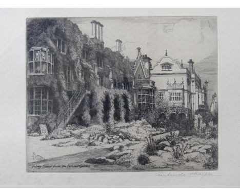 GERTRUDE ELLEN HAYES (1872-1956) A framed and glazed etching "Sidney Sussex From the Fellows Garden". Pencil signed bottom ri