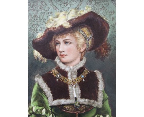 A 19th Century framed painting ceramic plaque portrait of a lady, 24cm x 29cm