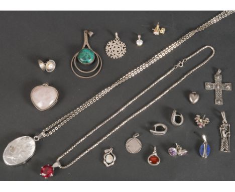 Konvolut Silberschmuck, ca. 96,88 g, teilw. mit Steinbesatz, u.a. Amethyst, Citrin und Rosenquarz. Bestehend aus: Div. Anhäng