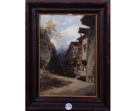 Hermann Schlegel (1860-1917). Gasse in einem Dorf. Öl/Holz, sign., verso unleserlich in Bleistift bez. (39,5 x 28,5 cm). (mit