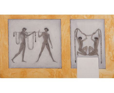 Sascha Schneider (1870-1927). Entwurf für das Treppenhaus der geplanten Neuen Galerie Dresden. Aquarell/Velin, mittig/u./mono