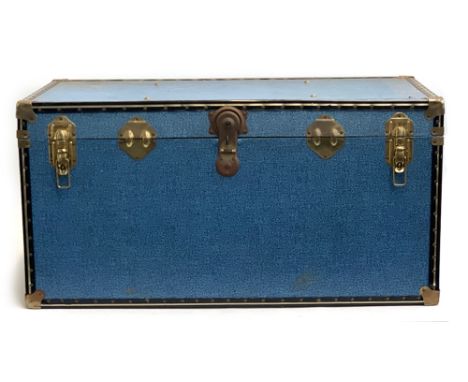 An Overpond travel trunk, blue with blue lining, 100x51x51cm 