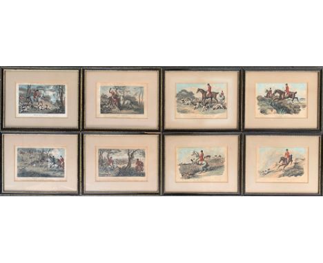 Cook after Howitt, a set of eight 19th century colour engravings of fox hunting scenes, approx. 11.5x17cm 
