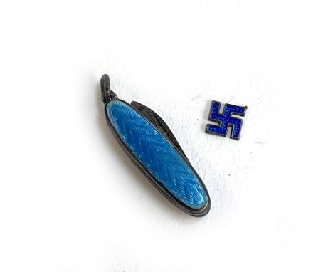 A miniature guilloche enamel penknife charm, together with one other charm (2)