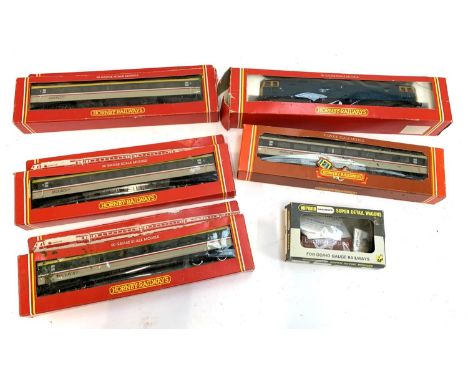 A Hornby R.287 BR Co-Co Diesel Class 47 blue locomotive, together with an R.395 BR Mk. 3a Coach 1st class (3), an R.434 BR Mk