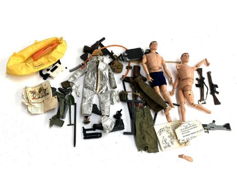 2 vintage 1964 Palitoy action man figures, together with clothes and accessories 