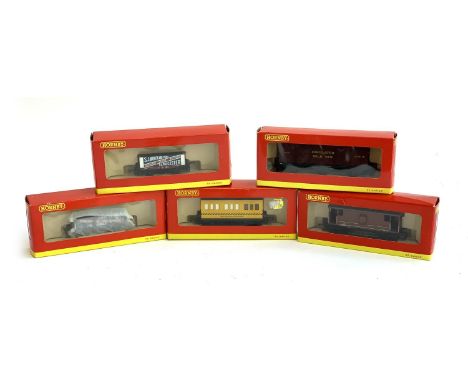 5 Hornby rolling stocks to include SJ Moreland &amp; Sons, Insulated Milk Van, Track maintenance Department, Crook &amp; Gree