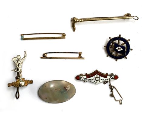The Hong Kong Jockey Club 1934 enamel badge; S.S Antenor badge; Royal Corps of Signals 'Certa Cito' cap badge; bar brooch in 