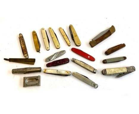 A collection of penknives to include Victorinox Switzerland, mother of pearl, celluloid, etc 