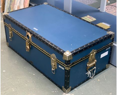 A blue travel trunk, 91cmW 
