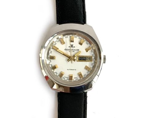 A Jaeger leCoultre Club stainless steel day date automatic gent's wrist watch, with broad baton numerals, 38mm diameter
