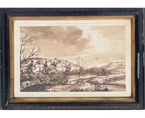 Early 20th century ink on paper, Fox hunting scene, Hounds in Full Cry, 25.5x41cm 