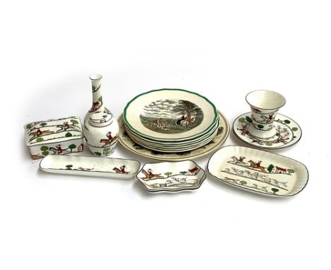 A collection of hunting scene ceramics, to include Staffordshire, Wedgwood, Coalport, Copeland Spode, Aynsley etc 