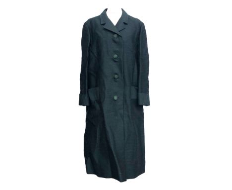 A Schwartz of Knightsbridge ladies green vintage overcoat, with turned cuffs; together with a '4 U' ladies raincoat, size 10 