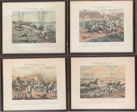 J. Harris after Henry Alken, 'The First Steeple Chase on Record', a complete set of four hand-coloured aquatint engravings, t
