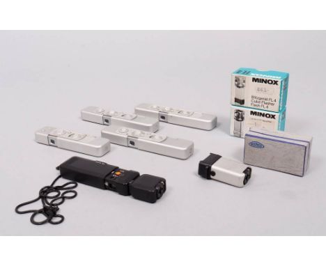 5 Kleinstbildkameras, Minox, 1960er/80er Jahre 1x Minox BL mit Minox 3,5/15mm, 3x Minox C mit Minox 3,5/15mm bzw. Complan 3,5