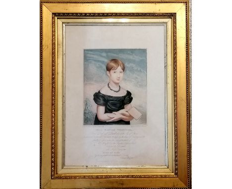 1820 framed print of a Georgian lady - Miss Hannah Thatcher painted by Rose Emma Drummond &amp; engraved by Robert Webster - 
