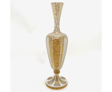 Bohemian antique overlaid glass vase with gilded decoration &amp; enamel floral panels &amp; enamel quartered cut panels - 36