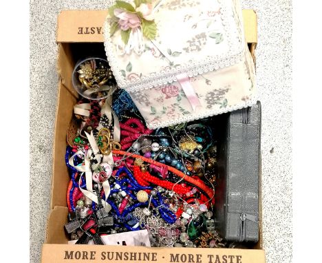 Box of costume jewellery inc enamel mask pendant on chain etc - SOLD ON BEHALF OF THE NEW BREAST CANCER UNIT APPEAL YEOVIL HO