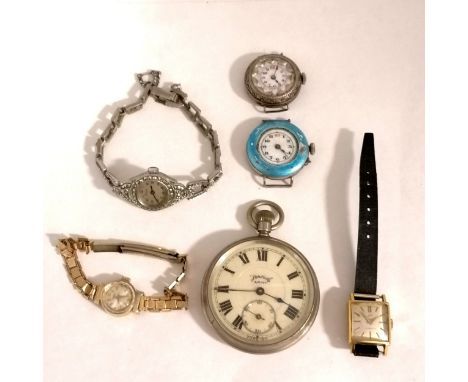 5 x ladies vintage wristwatches inc marcasite, seiko etc t/w services army pocket watch - all for spares / repairs 