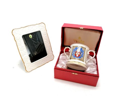 Spode Bishop of Hereford loving cup (11cm high &amp; in original box) t/w Waterford white porcelain photograph frame with flo