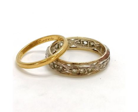 22ct marked gold wedding band (size K &amp; 2.1g) t/w 9ct gold &amp; silver white stone eternity ring - size P½ &amp; 2.5g to