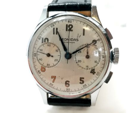 Leonidas manual wind chronograph wristwatch (32mm stainless steel case) - running &amp; chronograph resets, slight deteriorat