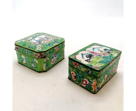 2 x Chinese enamel boxes - largest 10cm x 10cm x 5.5cm ~ both with obvious damage a/f 