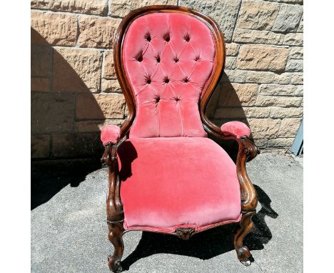 Victorian button back rosewood open arm chair - 60cm wide x 90cm high 
