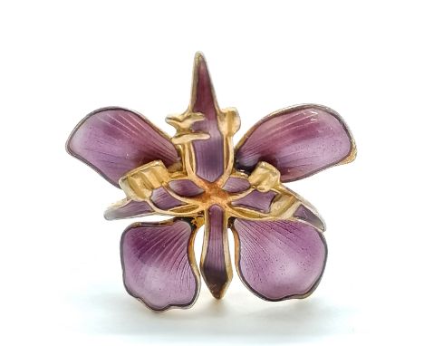 David Andersen silver gilt enamel orchid flower brooch - 28mm across &amp; no obvious damage 