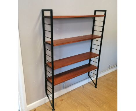 Mid 20th century mahogany four tier Ladderax shelf unit 132cm high x 20cm deep x 93cm wide 