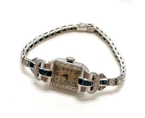 Platinum Art Deco ladies cocktail watch set (precision 2 star movement manual wind) with diamonds &amp; sapphires ~ 16cm long