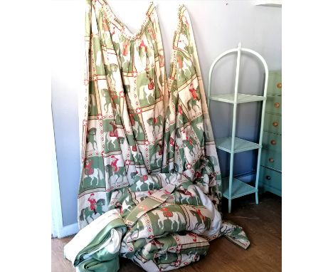 2 Pairs (4 curtains) 210cm x 95cm each depicting US Presidents on horseback, interlines and some fading to edges, t/w 4 tie b