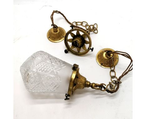 Vintage gilt metal &amp; cut glass pendant light - pendant drop 20cm &amp; total drop 46cm t/w spare frame 