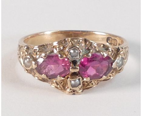 9ct gold ring set with pink &amp; white stones ,size L,2.5g. 