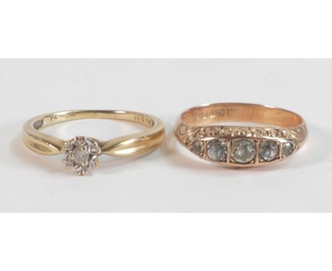 9ct gold ring set with 5 white stones, size K/L,1.8g and 9ct gold diamond ring, size N,1.9g. (2) 