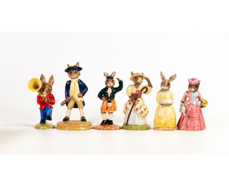 Royal Doulton Bunnykins figures to include Scotsman, Sousaphone, Mary Mary, Little Bo Peep, 60th Anniversary and Captain Cook