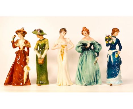 Goebel Lady Figures to include The Visitor 1894, Edwardian Grace 1911, Reflections 1800, Garden Fancier 1880 &amp; Demure Ele