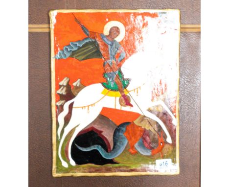 Russian Religious Icon on Wood Panel, copy of 14th Century item, 41 x 31.5cm 