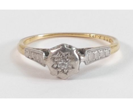 18ct gold diamond ring, size J, 1.6g. 
